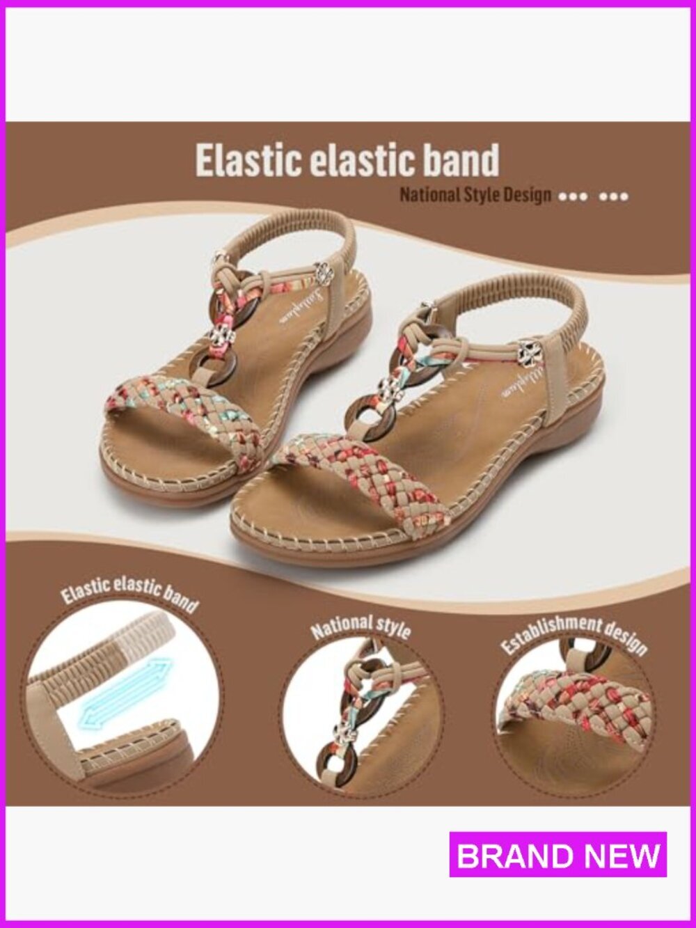 Women Sandals Arch Support Handmade Bohemian Braided Flat Sandals Comfort - Picture 4 of 7
